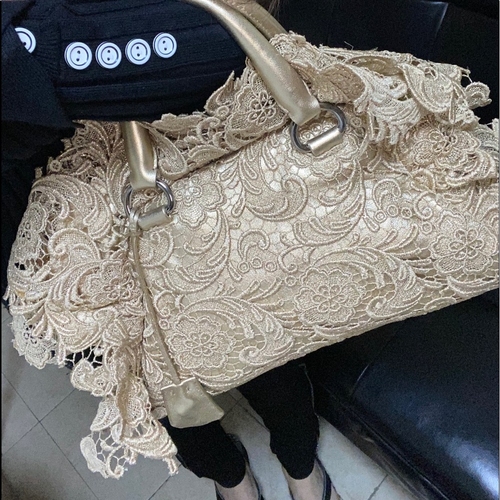 New Gold Prada leather and lace bag - Picture 9 of 12